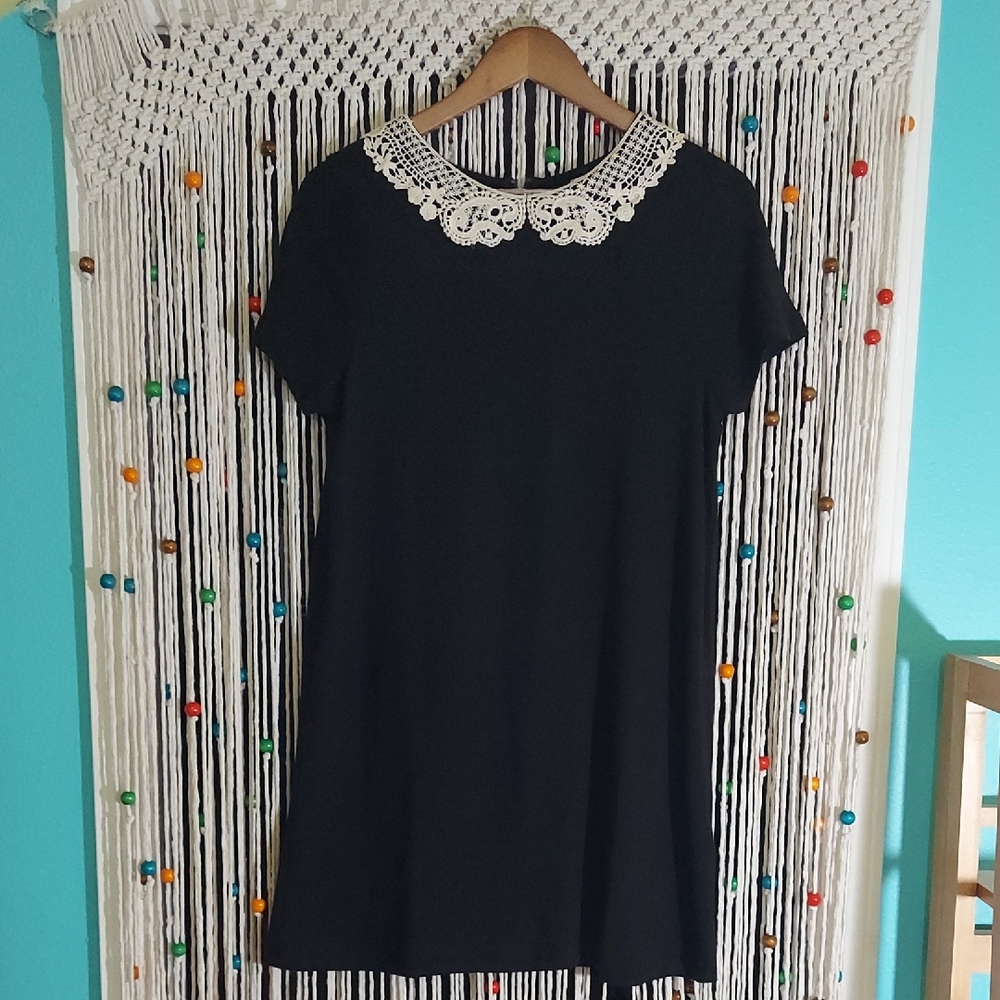 Divided Black Dress with Cream Lace Collar